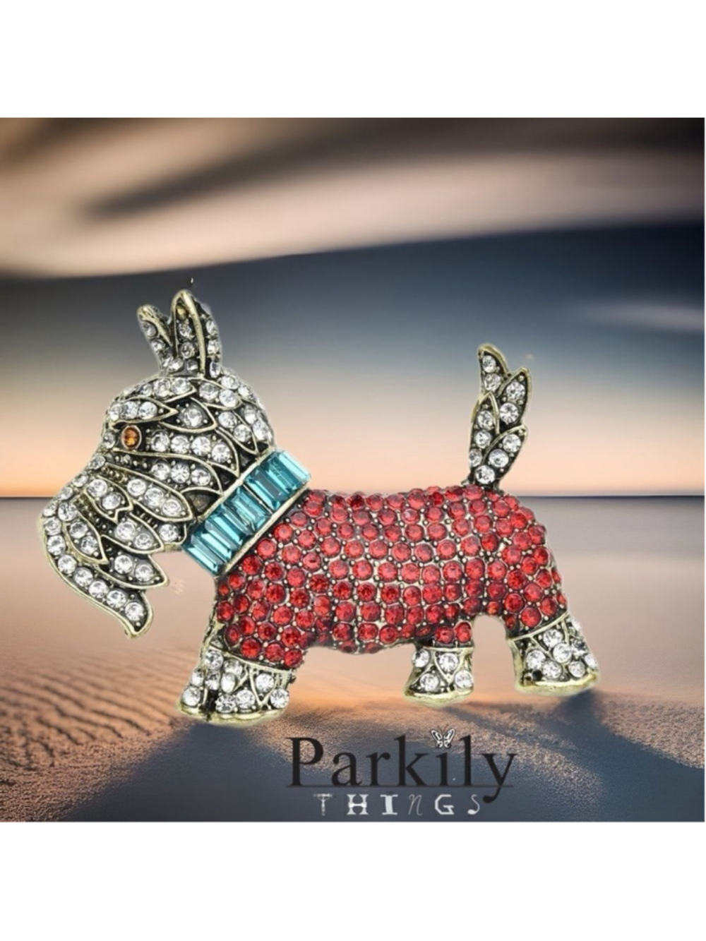 Brooch scotty Scottish Terrier adorned with sparkly crystals